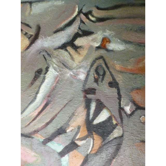 This original painting, "La Guitarra," is a unique piece of abstract expressionism that may require a moment to fully...