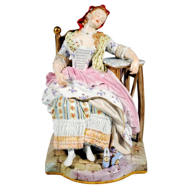 Ceramic Large Genre Figurine by M.V. Acier for Meissen, Germany, 1850 For Sale - Image 7 of 7