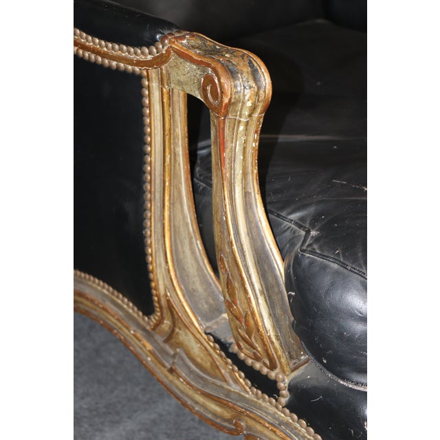 Maison Jansen Genuine Leather Gilt and Paint Decorated Grand Scale Bergere Chair For Sale - Image 12 of 15