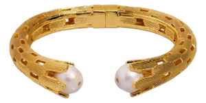 Cleopatra Gold & Pearl Chunky Cuff Design Bracelet