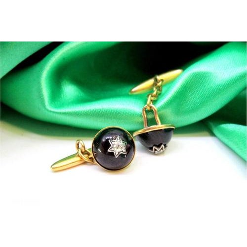 Round Gold Cufflinks with Diamond Chips, Set of 2 For Sale - Image 4 of 5