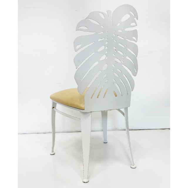 Late 20th Century Vintage Painted Cut Iron Monstera Leaf Chairs With Cushions, Set of 4 For Sale - Image 5 of 8