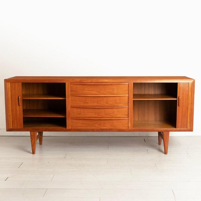 Mid-Century Modern Mid-Century Danish Teak Sideboard with Tambour Doors by K.B. Simonsen for Faarup Mobelfabrik, 1960s For Sale - Image 3 of 11