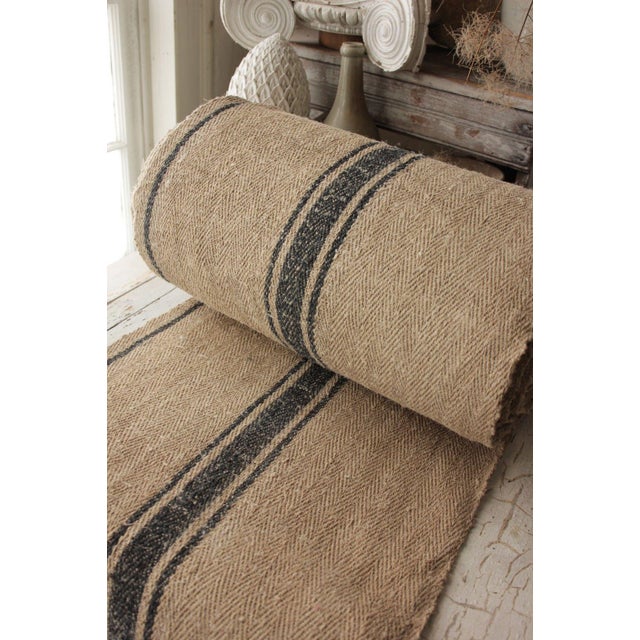 Grain Sack Fabric Vintage Table / Stair Runner Yardage Blue Stripe