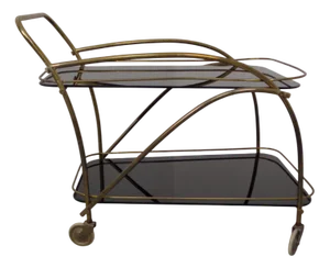 Mid-Century French Brass & Glass Serving Bar Cart, 1960s