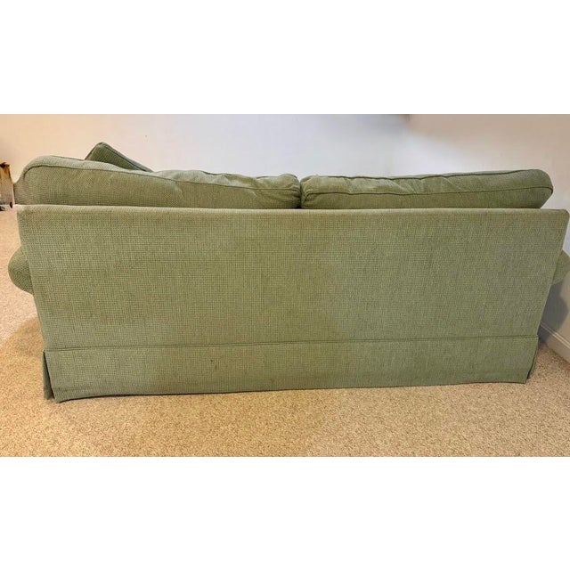 Ethan Allen Classic Rolled Arm Skirted Sofa in Aqua Texturized Woven Fabric For Sale In Providence - Image 6 of 12