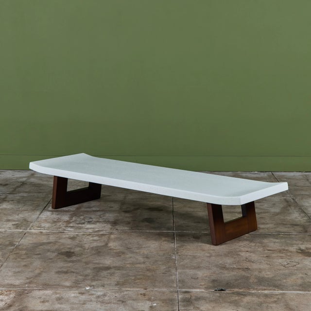 Wood Paul Frankl Rectangular Whitened Cork Coffee Table or Bench for Johnson... For Sale - Image 7 of 16