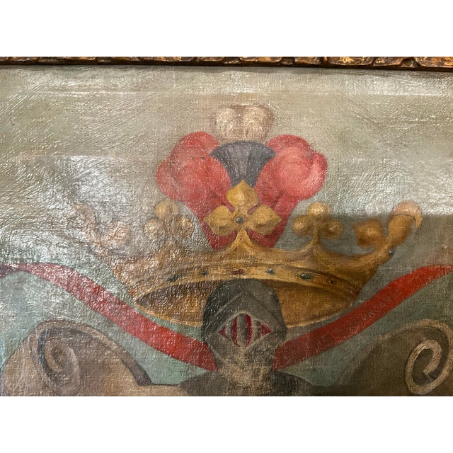 Textile Spanish Hand-Painted Heraldic Coat of Arms on Canvas, Early 20th Century For Sale - Image 7 of 9