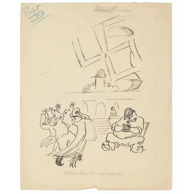 Study of Figures is an original drawing in pen on paper realized by Emile Hugon (1913-1998). In good condition with some...