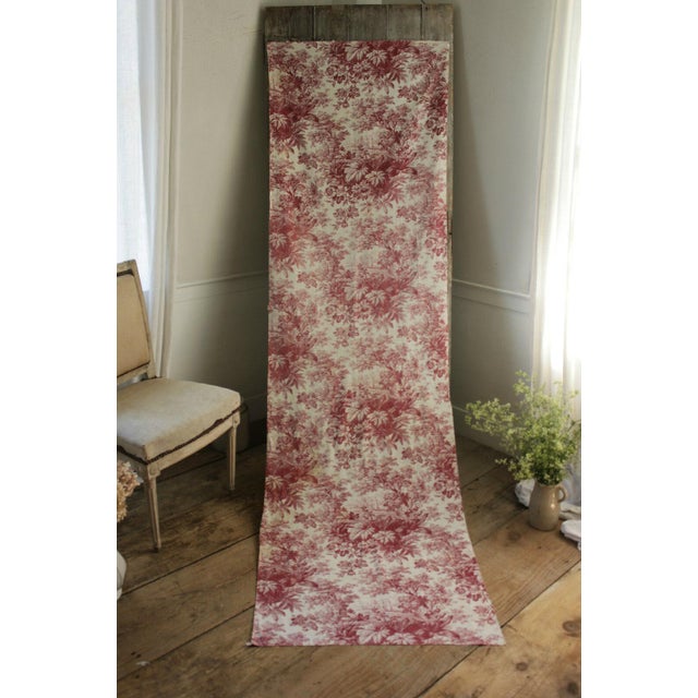 Toile Fabric Antique French Castle Raspberry Red Floral Material 19th ...