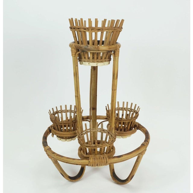 Mid-Century Tiki Plant Stand in Bamboo Rattan, 1950s For Sale - Image 9 of 11