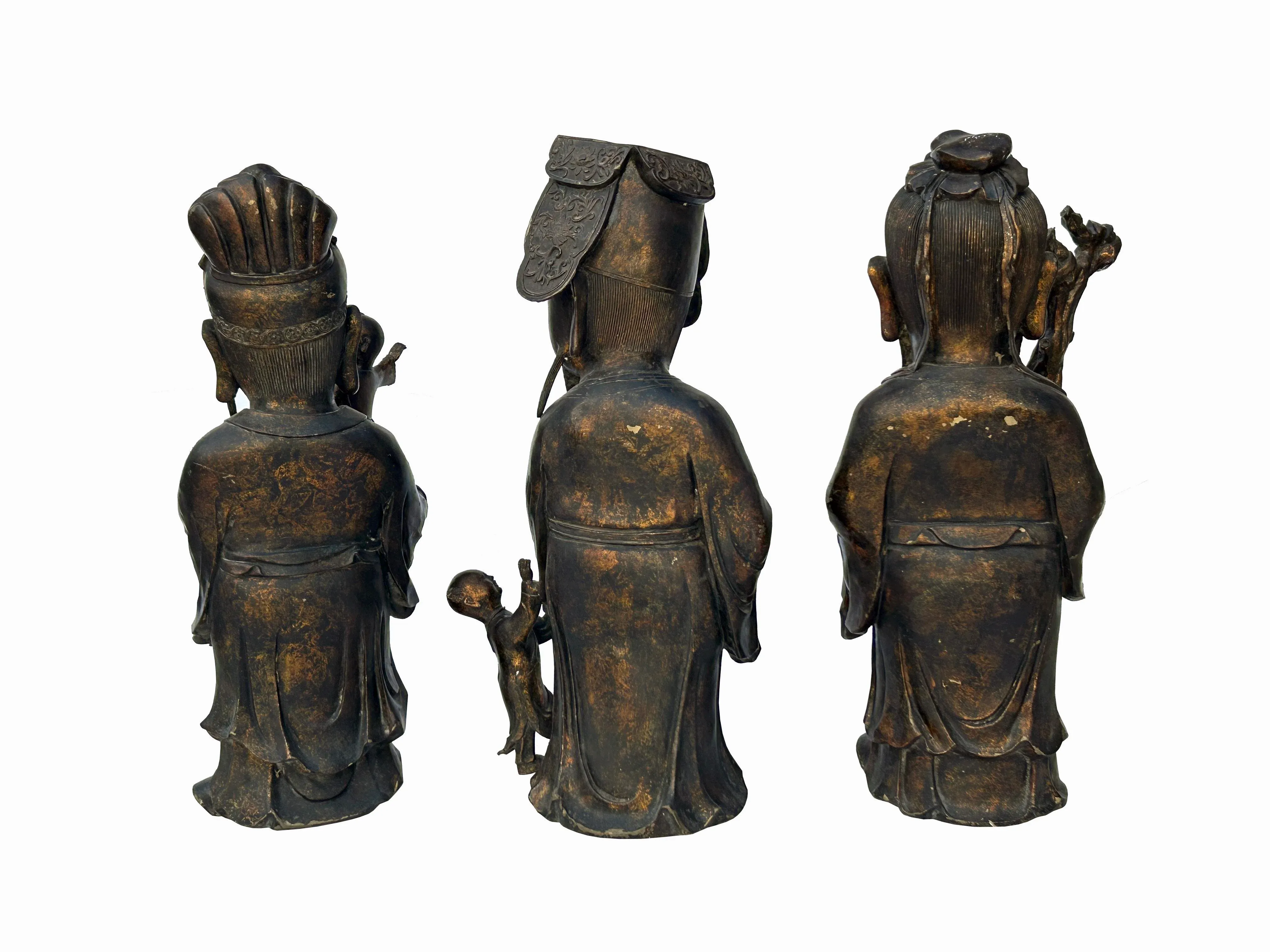 Chinese Vintage Bronze Metal SanXing ( 3 Deities ) Fu Lu Shou