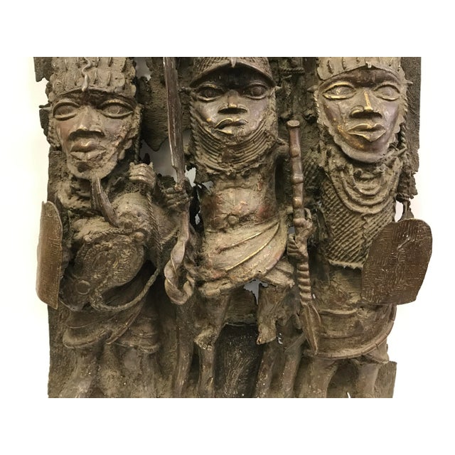 1970s Vintage African Tribal Art Large Benin Bronze Plaque For Sale - Image 4 of 12