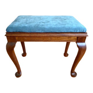 1950s Mahogany Footstool Ottoman Newly Upholstered in a Blue Scalamandre Cotton Velvet For Sale