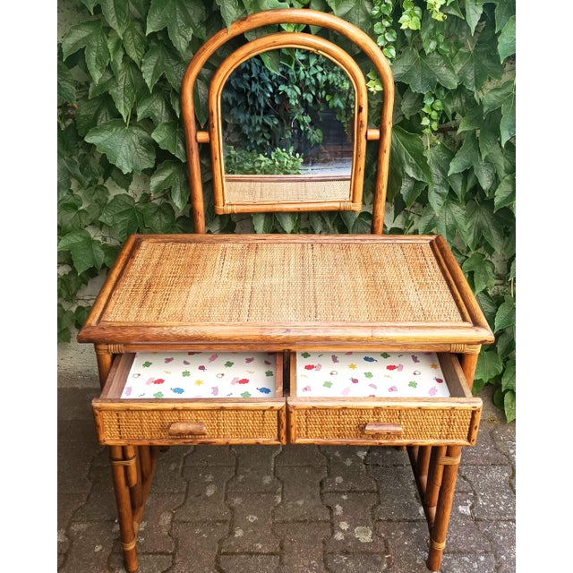 Wood Rattan Dressing Table, 1960s For Sale - Image 7 of 9