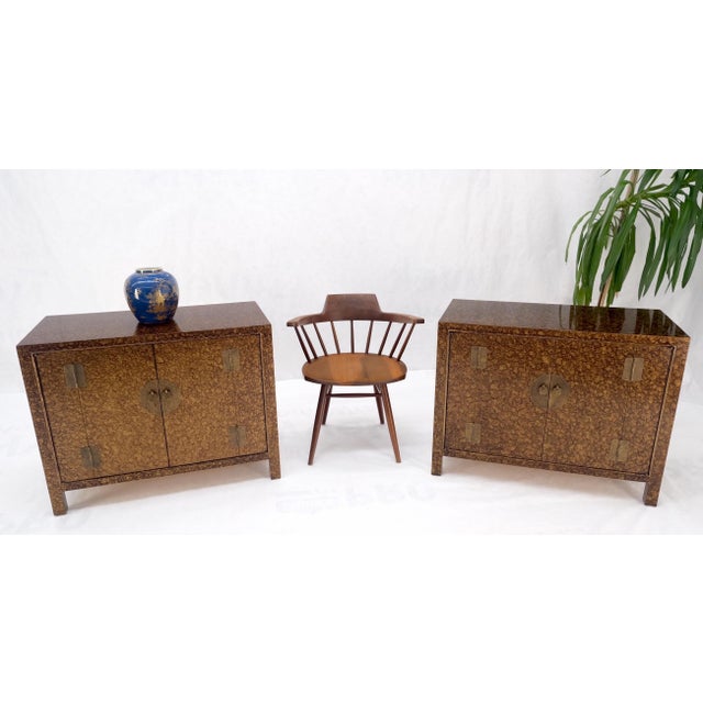 Brown Pair Faux Gold Tortoise Heavy Brass Pulls Two Door Credenzas Dresser Mint! For Sale - Image 8 of 18