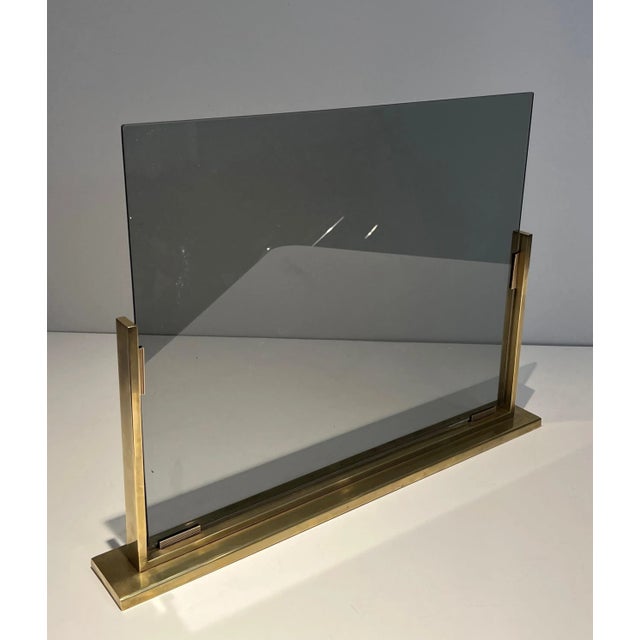 1970s Smoked Glass and Brass Fireplace Screen For Sale - Image 5 of 13