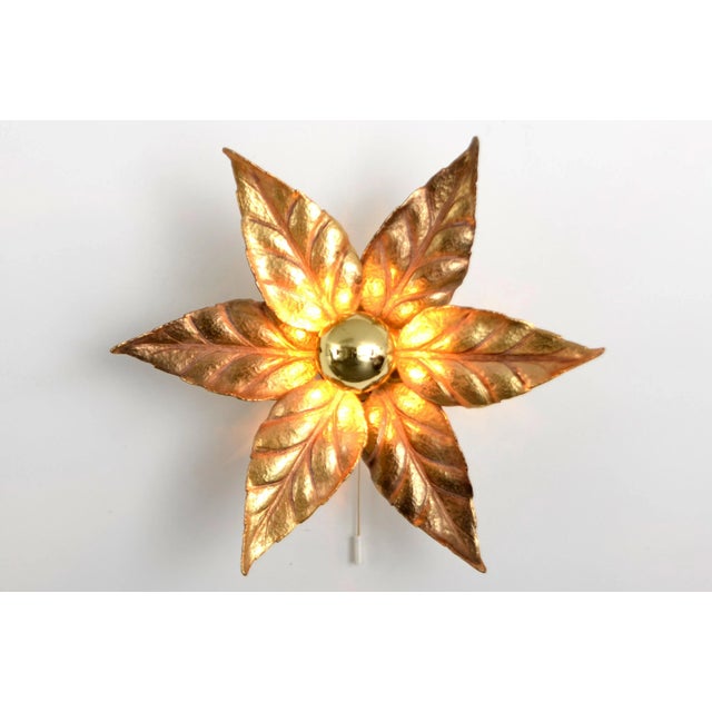 Gold Willy Daro Style Brass Flower Sconce from Massive Lighting, 1970s For Sale - Image 8 of 9