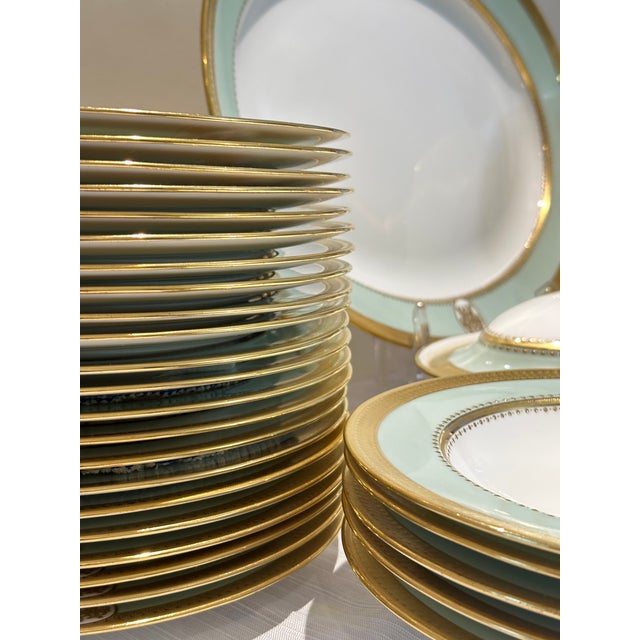 Antique Minton Porcelain Dinner Service | Mint Green Gold Gilt Monogram 1884 - 34 pcs For Sale - Image 16 of 16
