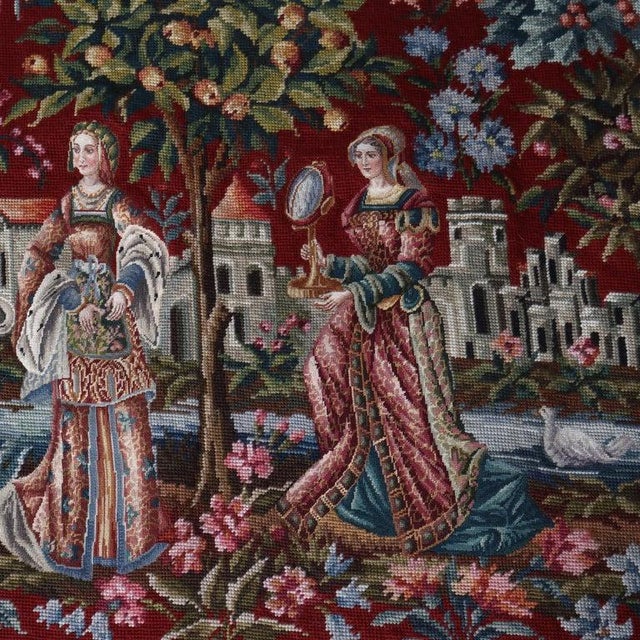 French Antique Louis XIII Scenic Pictorial Needlepoint Tapestry C1930 For Sale - Image 3 of 12