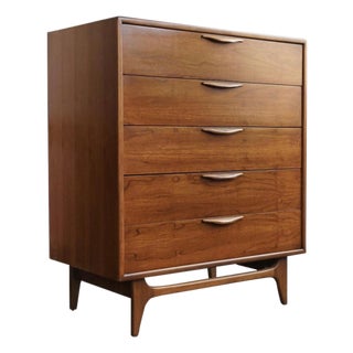 1960s Warren Church for Lane "Perception" Mid Century Modern Walnut Five Drawer Highboy Dresser For Sale