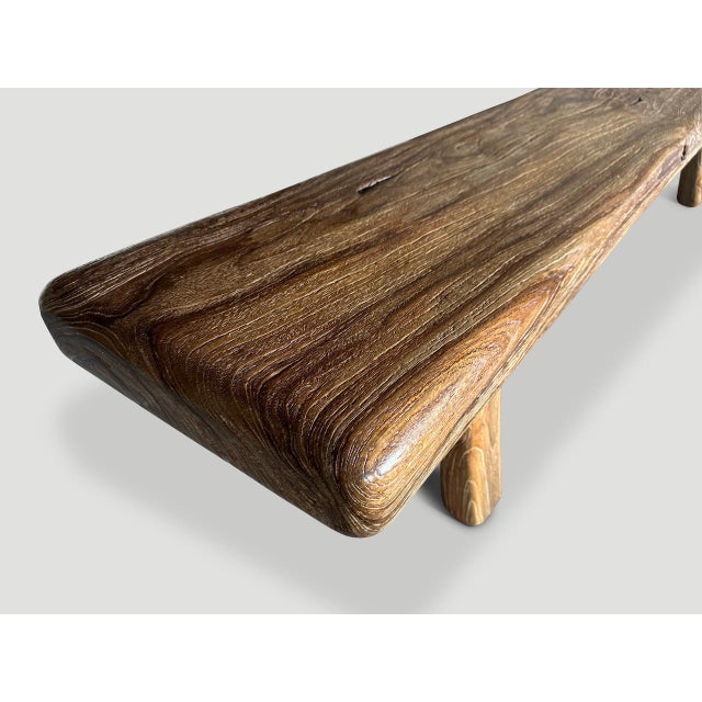Andrianna Shamaris Mid Century Couture Teak Wood Bench For Sale - Image 10 of 18
