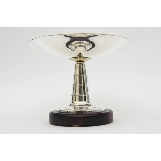 Maison Christofle Vintage Art Deco French Silver-Plate and Rosewood Pedestal Bowl or Serving Piece For Sale - Image 4 of 10