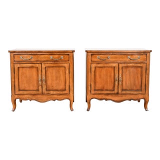 Century Furniture French Provincial Louis XV Carved Cherry Wood Nightstands, Pair For Sale