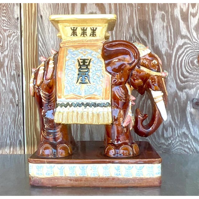 Boho Chic Vintage Asian Glazed Ceramic Elephant Garden Stool For Sale - Image 3 of 14