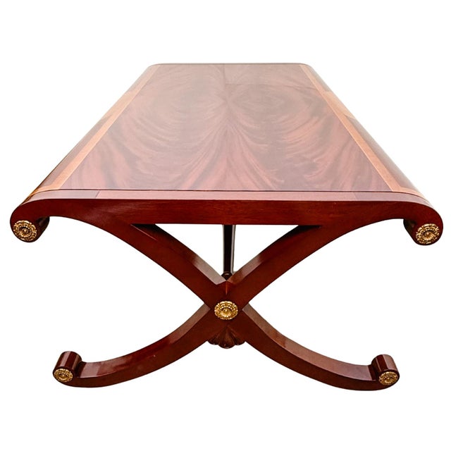 Late 20th Century Neoclassical Flame Mahogany & Satinwood Inlaid Curule Coffee Table For Sale - Image 13 of 18