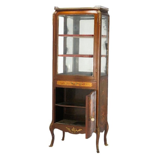 French Antique French Vernis Martin Decorated Mahogany Vitrine, Circa 1890 For Sale - Image 3 of 18