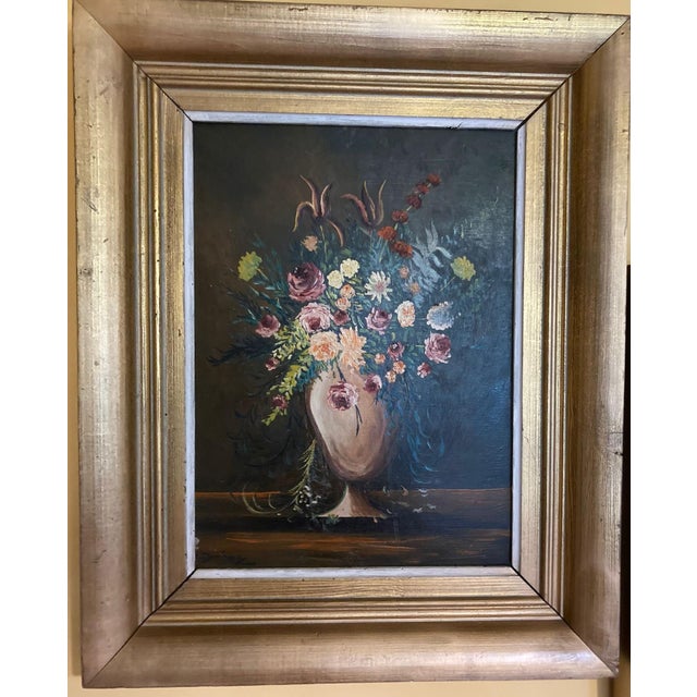 F. Domínguez, Floral Still Lifes, 1945, Oil on Pressed Cardboard, Set of 2 For Sale - Image 8 of 14