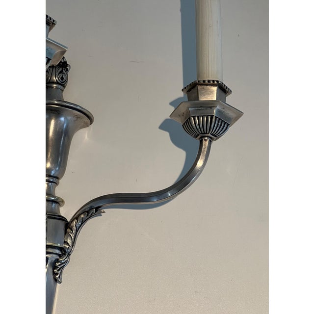Silver 1900 Large silver metal 3-arm wall lights - a Pair For Sale - Image 8 of 12