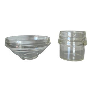 1980s Alfio DI Bella Designer Mid Century Clear Lucite Salad Bowl and Champagne Cooler- Set of 2 For Sale