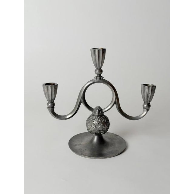 Art Deco Swedish Pewter Candelabra with Horse Relief from Svenskt Tenn, 1932 For Sale - Image 11 of 14