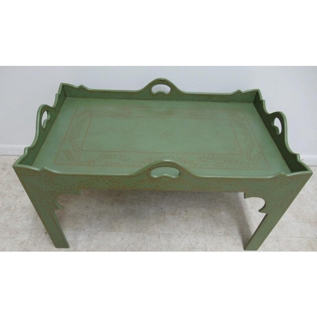 Wood 1990s Niermann Weeks Paint Decorated Parson Tray Top Serving Coffee Table For Sale - Image 7 of 12