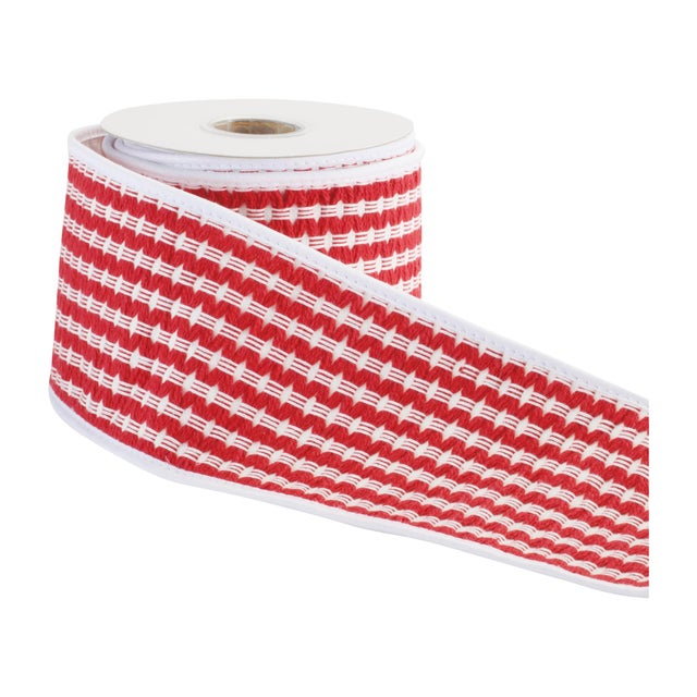 Add a cheerful pop of classic color to your holiday décor with this red and white woven stripe wired ribbon. Featuring a...