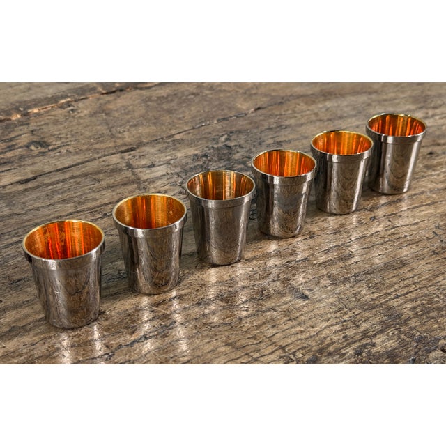 Mid-Century Modern Vintage German Stacking Silverplate Shot Glasses With Leather Case - Set of 6 For Sale - Image 3 of 7