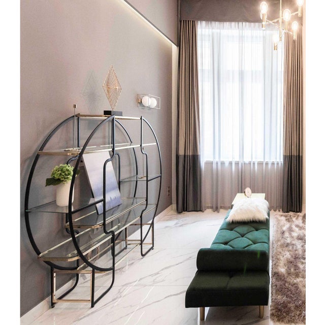 Hollywood Regency Sculptural Circular Étagère in Blackened Steel, Gold-Plated Metal and Glass, 1970s For Sale - Image 6 of 8