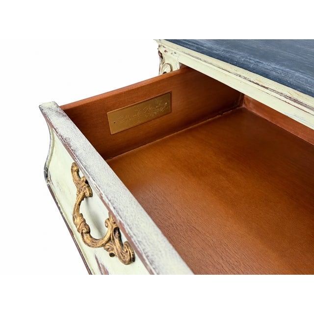 Late 20th Century Thomasville French Provincial Painted & Distressed Marble Top Bombe Commode For Sale - Image 9 of 13