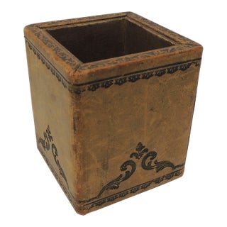 Vintage Florentine Embossed Leather Desk Pencil Holder For Sale