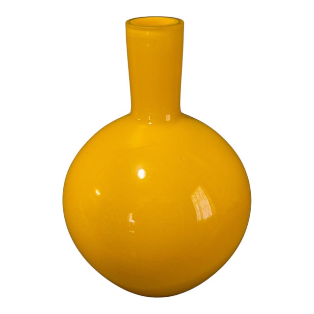Vintage Mid-Century-Modern Hand Blown Cased Art Glass Orange Vase For Sale