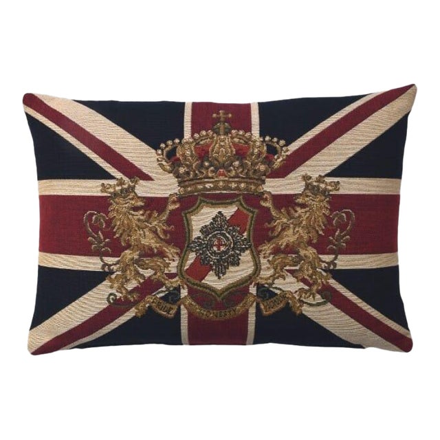 Union Jack Crest Oblong Tapestry Cushion With Feather Filler - 30x44cm (12"x17") For Sale
