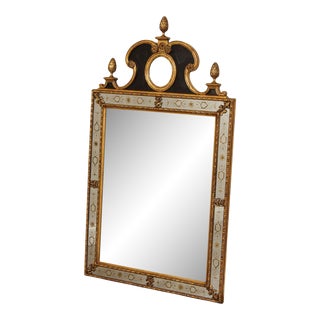 Venetian Style Vintage Ebonized and Gilt Framed Wall Mirror For Sale