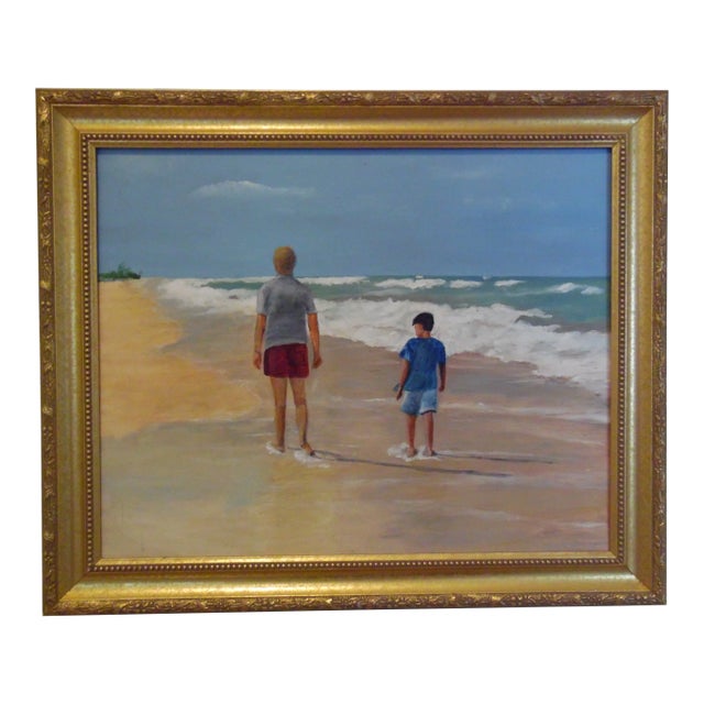 Vintage Mid-Century Oil on Canvas Seascape Painting For Sale