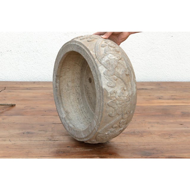 Mediterranean Country Style Carved Stone Basin For Sale - Image 3 of 7