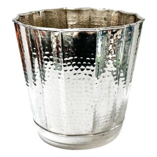 1990s Silver Plated Hammered Wastebasket With Scalloped Rim For Sale