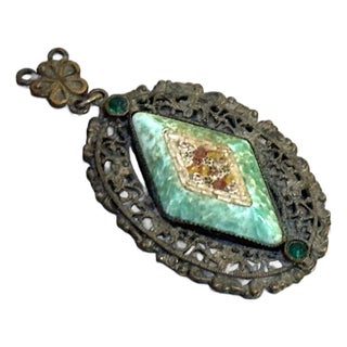 Early 20th Century Victorian Style Micromosaic Silver Tone Pendant For Sale