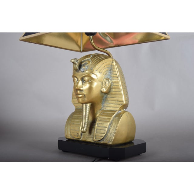 Vintage Egyptian Revival Brass Pharaoh Table Lamp, 1970s For Sale - Image 11 of 12