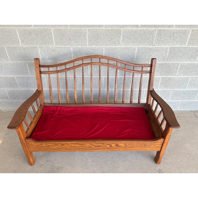 Late 20th Century Hunt Country Furniture Shaker Style Light Oak Paddle Arm Settee - Loveseat For Sale - Image 5 of 8